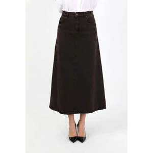 Yüksek Bel A Kesim Denim Etek Kahverengi