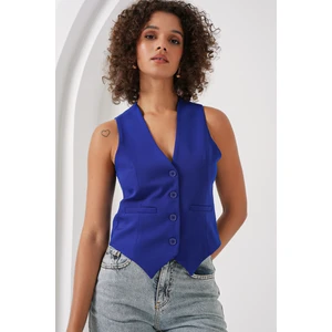 6796 Kısa Dokuma Yelek - Saks