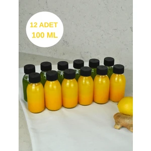 12 Adet Cam Şişe Detoks Şişe Sızdırmaz Siyah Plastik Kapaklı Ginger Shot Detox Meyve Suyu Shot Şişe