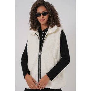 6793 Peluş Yelek - Beyaz