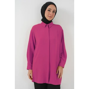 Kadın Uzun Gömlek Tunik 5945 - Fuşya