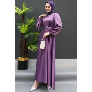 Giza Store Saten Kemerli Elbise Koyu Lila