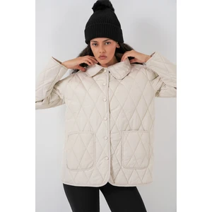 Kadın Kapitone Oversize Mont 5226 - Ekru