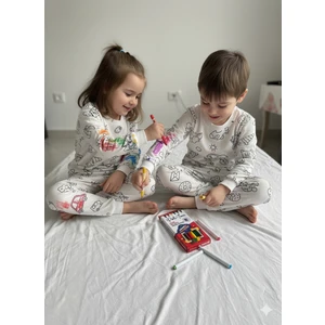 Erkek Çocuk Eğlenceli Boyanabilir Pijama Takımı Aktivite Çocuk Giyim Yıkanabilir Pijama Takımı