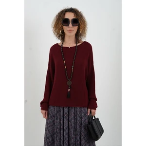 Zelish My Sister Bordo Kayık Yaka Basic Triko Kazak