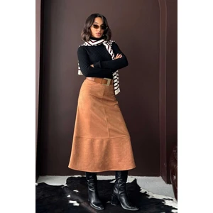 Ecenin Favorileri Geniş Kalıp - Scuba Süet Midi Boy Kadın Etek