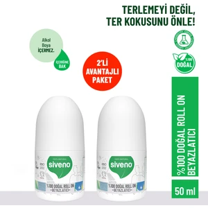 %100 Doğal Roll-On Beyazlatıcı Etkili Deodorant Ter Kokusu Önleyici Bitkisel Lekesiz Vegan 50 ml 2X Adet