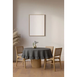 Buldan Pamuklu Keten Yuvarlak Fırfırlı Masa Örtüsü