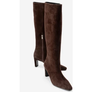 Lume Kahverengi Süet Hakiki Deri Kadın Blok Topuklu Çizme