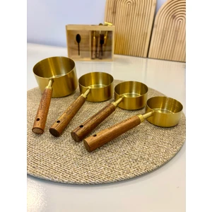 Berina Home 4 Adet Büyük Boy Paslanmaz Çelik Ahşap Saplı Ölçü Kaşığı Seti Ölçü Kabı 60ML 80ML 125ML 250ML