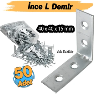 (50 Adet) Metal Köşebent 40X40X15 mm Ince L Demiri Gönye Mobilya Duvar Sabitleme Bağlantı Aparatı