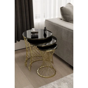 Home Plus Mobilya Hasır Zigon Sehpa Gold Kaplama Siyah Ayna