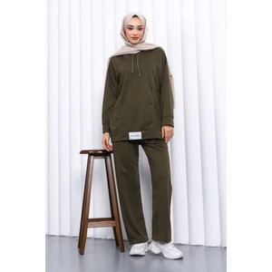 İmaj Butik Koyu Haki Önü Etiketli İki İplik Tesettür Takım