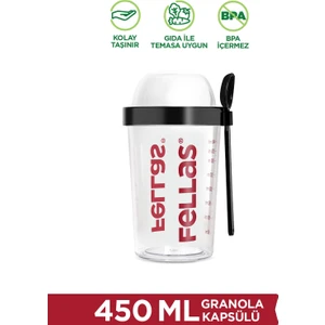 Granola Kapsülü - Sağlıklı ve Pratik Taşınabilir Gıda Saklama Kabı, 450ml, Şeffaf Siyah Kapaklı, Çift Hazneli