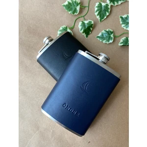 Alesta Leather (Isim Yazıyoruz) El Dikişi  Deri Kaplamalı Çelik Viski Kanyak Içki Matarası ve Huni - 9oz 266ML