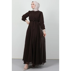 Giza Store Önü Çapraz Şifon Elbise Acı Kahve