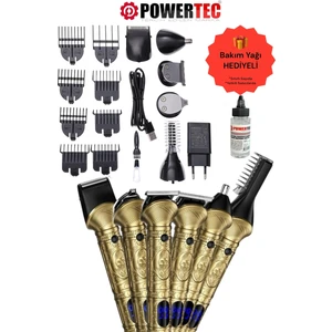 TR-1000 Profesyonel Tıraş Makinesi (6in1) 6 Farklı Başlıklı 8 Adet Taraklı Erkek Bakım Kiti Saç Sakal Vücut Kulak Burun Kıl Tüy Alma Makinesi
