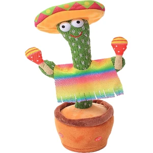 Türkçe ve Yabancı Müzikli, Dans Eden Konuşan Sarjlı Peluş Kaktüs Sarı Şapkalı Gitarlı