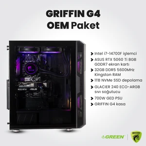 GRIFFIN G4 | RTX 5060TI Gaming PC | Intel i7-14700F | 32GB Ram | 1TB SSD |Sıvı Soğutucu | Oyuncu OEM Paket