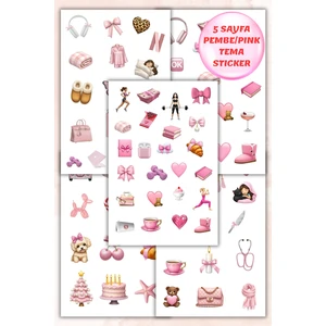 5'li Pembe Temalı Planner Sticker Set-Çıkartma,ajanda,günlük