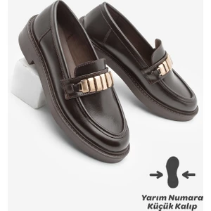 Kadın Loafer Makosen Tokalı Günlük Ayakkabı Vilyum Kahve