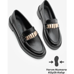 Kadın Loafer Makosen Tokalı Günlük Ayakkabı Vilyum Siyah