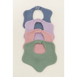 4'lü  Organik Pamuk 8 Katlı Multi Müslin Çiçek Bebek Salya ve Mama Önlük, Fular, Yakalık