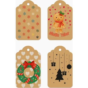 20 Farklı Kraft Paketleme Kartı Yılbaşı Temalı Delikli Etiket Rustik Noel Tasarımları (Sadece Kart)