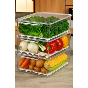 Lüks 3'lü Süzgeçli Kapaklı Buzdolabı Düzenleyici | Saklama Kabı | Dolap Içi Düzenleyici Organizer |