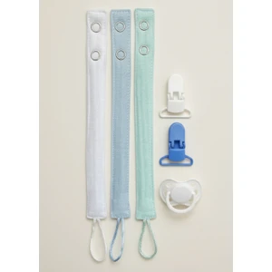 Joyous Mom & Kids 3'lü Pamuk Müslin Bebek Emzik Askısı 2 Plastik Klips Kolay Açılır Emzik Tutacağı /emzik Zinciri
