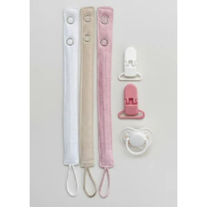 Joyous Mom & Kids 3'lü Pamuk Müslin Bebek Emzik Askısı 2 Plastik Klips Kolay Açılır Emzik Tutacağı /emzik Zinciri