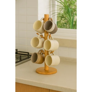 Golden Era Bambu 6’lı Bardak Askılığı – Doğal ve Şık Bambu Bardak Standı (15x35 cm)