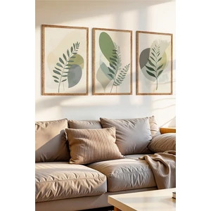 Zevahir Mobilya Dekorasyon 3 Parça Yeşil Yarpak Temalı Ahşap Çerçeve Görünümlü Mdf Tablo Seti