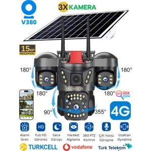 SNR-1 3 Lens Solar Güvenlik Kamerası 4G Sim Kartlı PTZ Hareketli  Gece Görüşlü Güneş Panelli Kamera