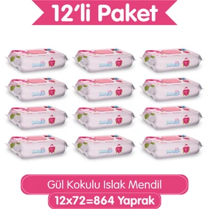 Gül Kokulu Islak Mendil 12x72 li Koli (864 Yaprak)