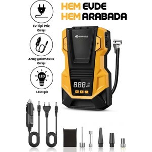 Yeni Ac/dc Kablolu Hem Priz Hem Araç Girişli Araç, Motor, Bisiklet, Top Vs Lastik Şişirme Kompresörü