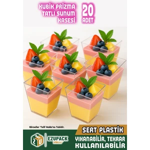 Kübik Prizma Mika Magnolya Bardağı Kase Plastik Şeffaf Sunum Kabı 200CC 20ADET Tatlı&meze Salata