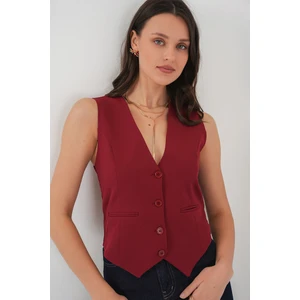 6796 Kısa Dokuma Yelek - Bordo