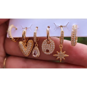 Çelik Kalp Detaylı Çoklu Kadın Küpe