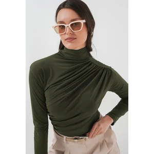 925 Büzgü Detaylı Sandy Bluz - Haki