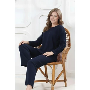 Farya Home Pamuklu Kalın Kışlık Interlok Şeritli Uzun Kollu Örme Pijama Takımı