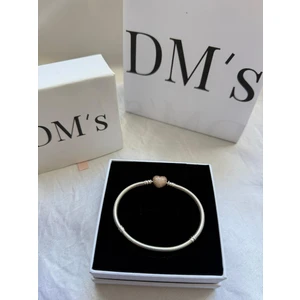 DMs Silver Pembe Taşlı Kalpli Gümüş Bileklik