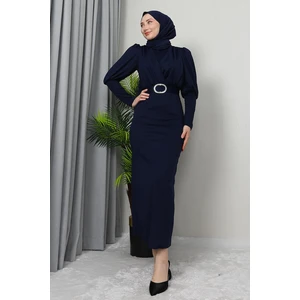 Giza Store Yakası Çapraz Elbise Lacivert