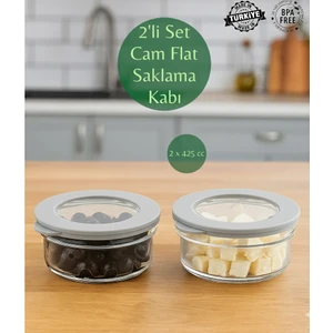 Muf Home Cam Saklama Kabı Hava Geçirmez Silikon Kapaklı Cam Kahvaltılık Seti Sızdırmaz Saklama Kabı 2X-415CC Bpa Free
