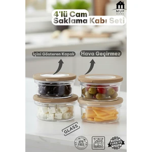 Muf Home 4'lü Cam Saklama Kabı Seti - Kahvaltılık, Erzak Saklama Kabı - Içini Gösteren Kapak - 4 x 415CC -Bpa Free