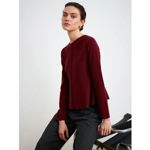 10824 Bisiklet Yaka Peplum Triko Top-Koyu Bordo