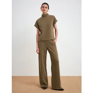 32148 Dik Yaka Örme Top-Açık Haki