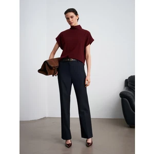 72208 Kemerli Melanjlı Kumaş Pantolon-Lacivert