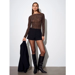 32347 Leopar Desenli Kaşmir Bluz-Siyah