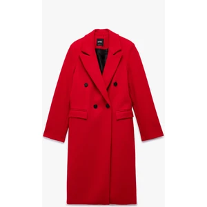 Uzun Kollu Düğmeli Kruvaze Uzun Kaşe Kaban